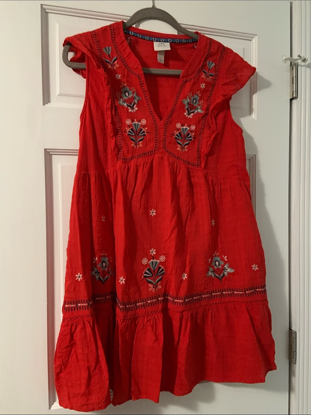 Red Cotton Sundress With Pockets size Large